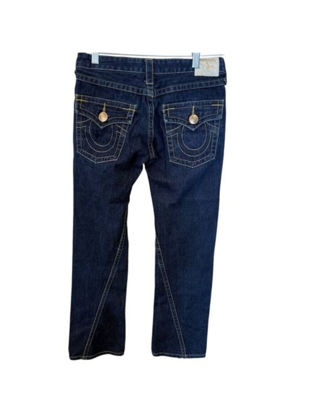 True Religion Jeans Joey Big T Flare Twisted Leg Size 27 Waist Denim Gold Stitch